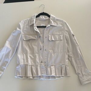 GAP Light Beige Ruffle-Hem Jean Jacket